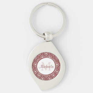 Stylish Reddish Brown Hearts Monogram With Name Key Ring