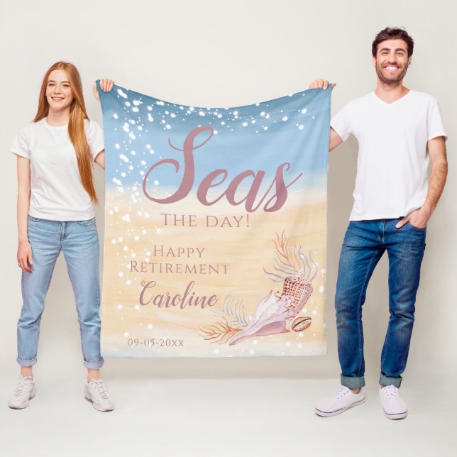Stylish Retirement Beach Coastal Seashell Fleece Blanket (In Situ)