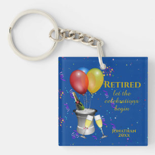 Stylish Retirement Champagne Celebration Blue Key Ring