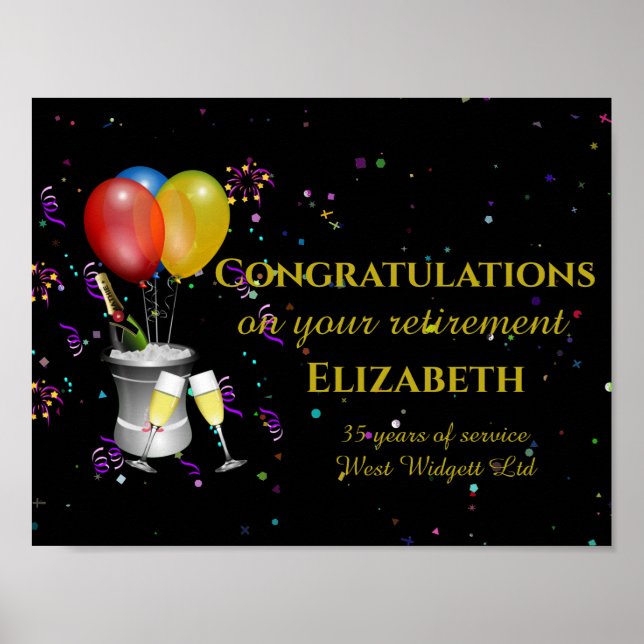 Stylish Retirement Sparkling Wine Celebration Poster (Front)