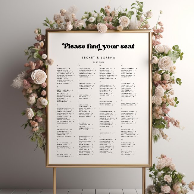 Stylish retro Alphabetical seating chart (Creator Uploaded)