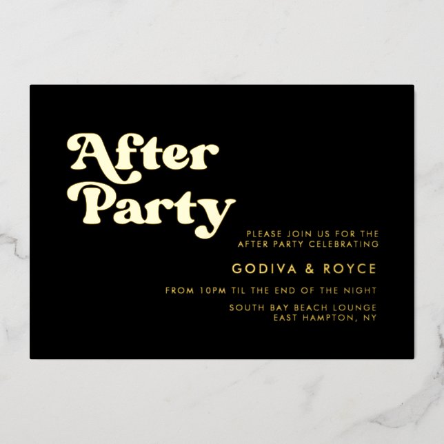 Stylish retro black & gold Wedding After party (Front)