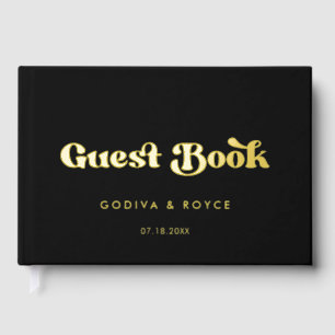 Stylish retro black & gold wedding guest book