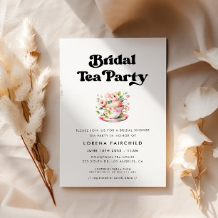 Stylish retro black & white black Bridal Tea Invitation