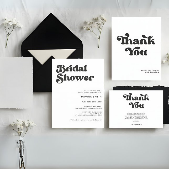 Stylish retro black & white Bridal shower Invitati Invitation (Creator Uploaded)