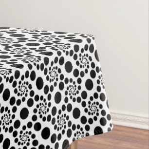 Stylish Retro Black & White Dot Swirl Pattern Tablecloth