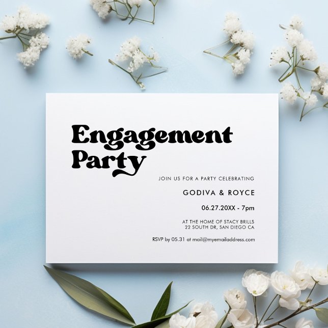 Stylish retro black & white Engagement party Invitation (Creator Uploaded)