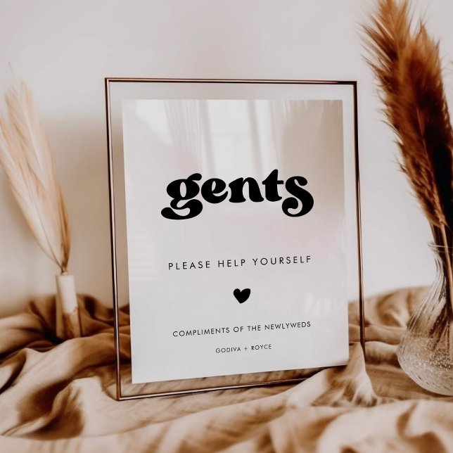 Stylish Retro Black & White Gents Bathroom Sign (Creator Uploaded)