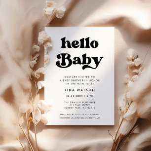 Stylish retro black & white Hello Baby Invitation