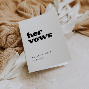Stylish retro black & white Her vows wedding vows Card