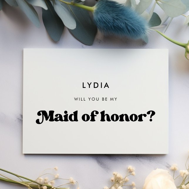 Stylish retro black & white Maid of honour card (Creator Uploaded)