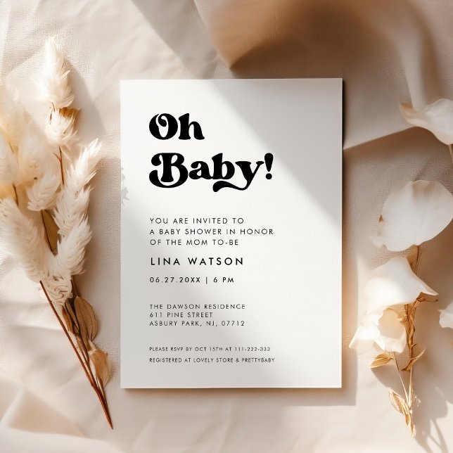Stylish retro black & white Oh Baby Invitation (Creator Uploaded)