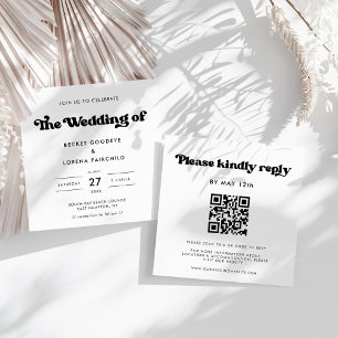 Stylish retro black & white Square wedding Invitation