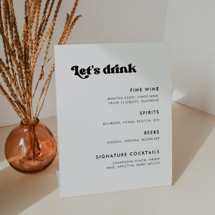 Stylish retro black & white wedding Bar menu Pedestal Sign