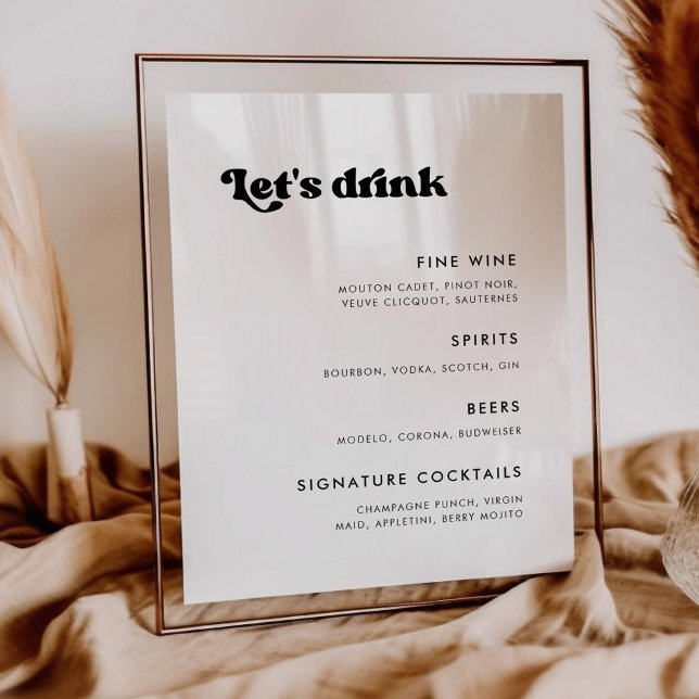 Stylish retro black & white wedding Bar menu Poster (Creator Uploaded)