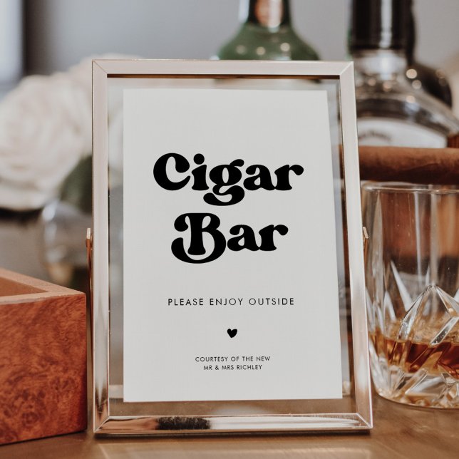 Stylish retro black & white wedding Cigar Bar sign (Creator Uploaded)