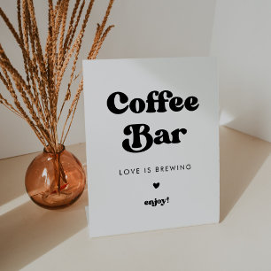 Stylish retro black & white wedding Coffee Bar Pedestal Sign
