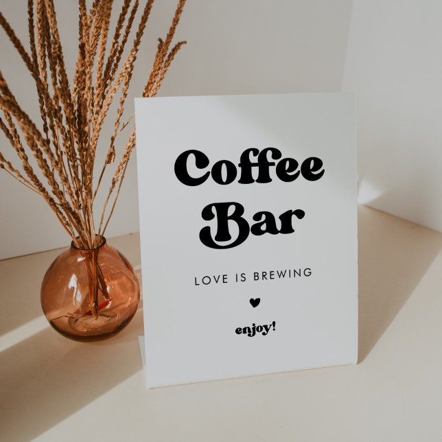 Stylish retro black & white wedding Coffee Bar Pedestal Sign (Creator Uploaded)
