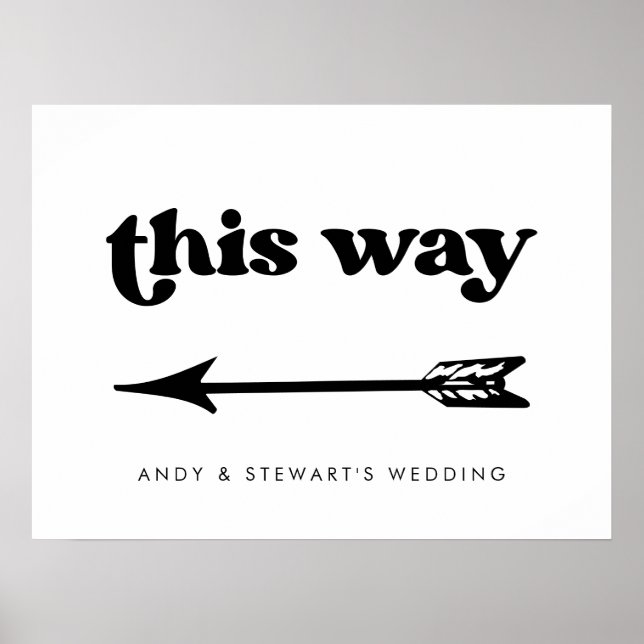 Stylish retro black & white wedding Direction Poster (Front)