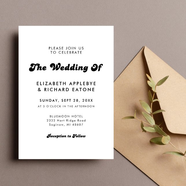 Stylish Retro Black & White Wedding Invitation (Creator Uploaded)