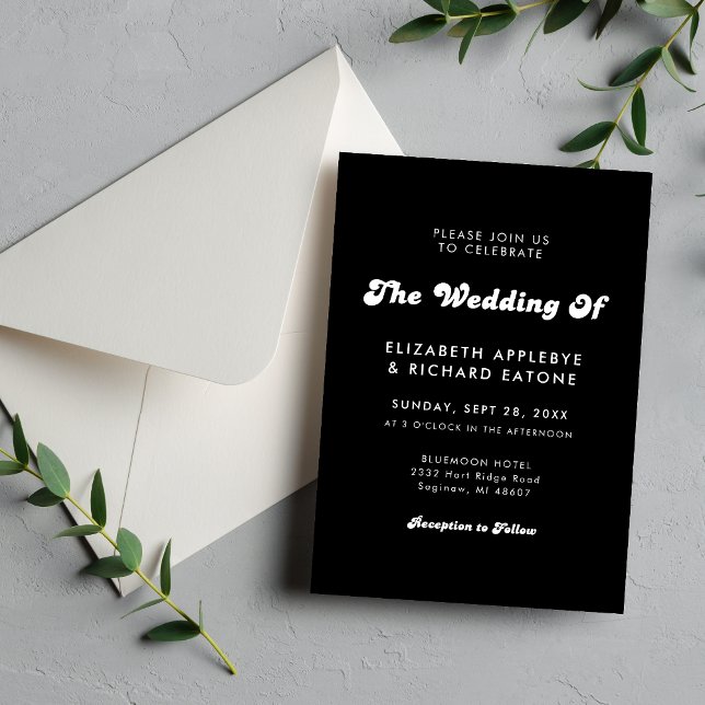 Stylish Retro Black & White Wedding Invitation (Creator Uploaded)