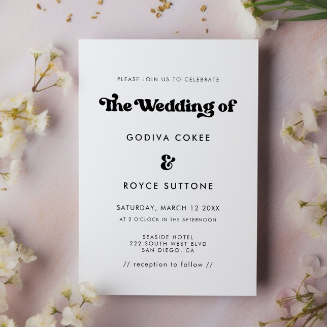 Stylish retro black & white wedding invitation (Creator Uploaded)