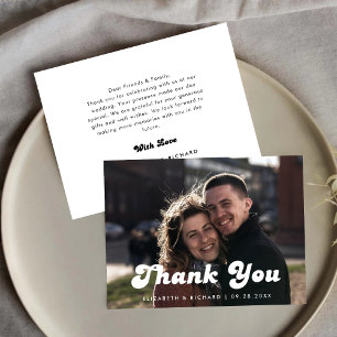 Stylish Retro Black & White Wedding Photo Thank You Card