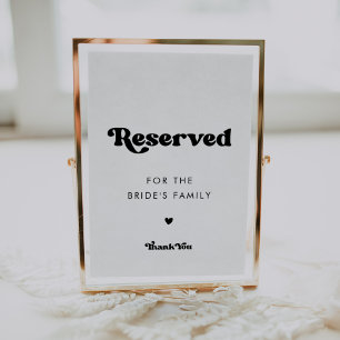 Stylish retro black & white wedding Reserved sign