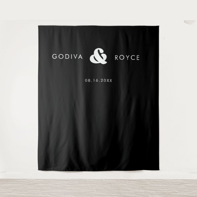 Stylish retro black & white wedding tapestry (Front)