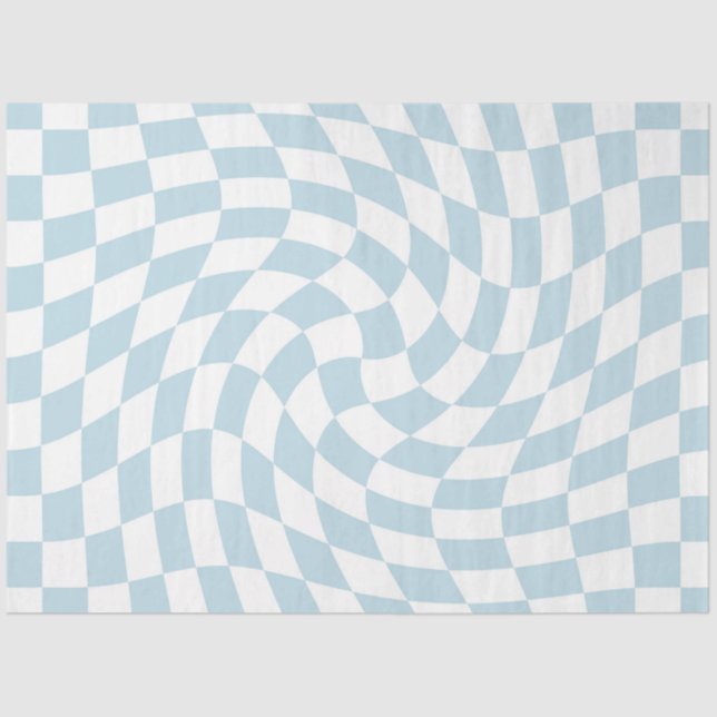 Stylish Retro Blue Pastel Warped Chequerboard  Tissue Paper (Front)