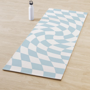Stylish Retro Blue Pastel Warped Chequerboard Yoga Mat
