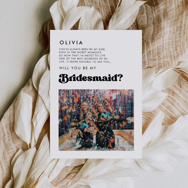 Stylish retro Bridesmaid photo message card (Creator Uploaded)