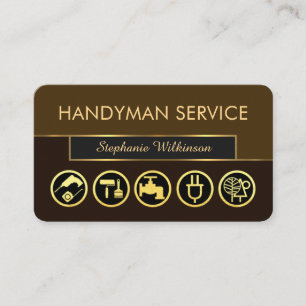 Stylish Retro Brown Shades Gold Handyman Tools Business Card