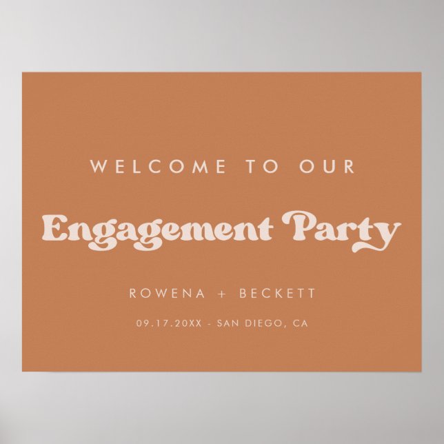 Stylish retro Brown sugar Engagement party welcome Poster (Front)