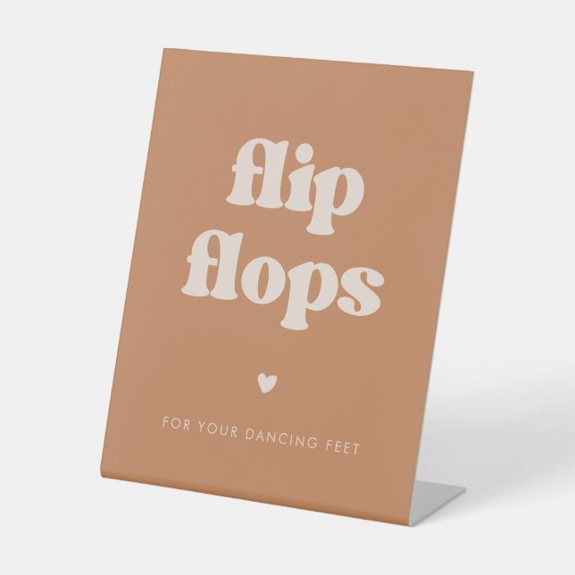 Stylish retro Brown sugar Flip Flops wedding Pedestal Sign (Front)
