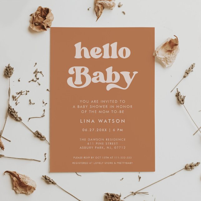 Stylish retro Brown sugar Hello Baby Invitation (Creator Uploaded)