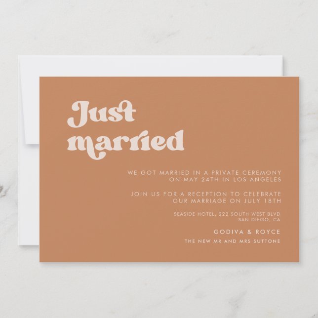 Stylish retro brown sugar Just married card (Front)