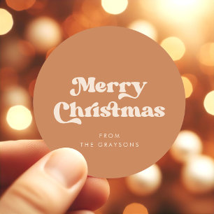 Stylish Retro Brown Sugar Merry Christmas Classic Round Sticker