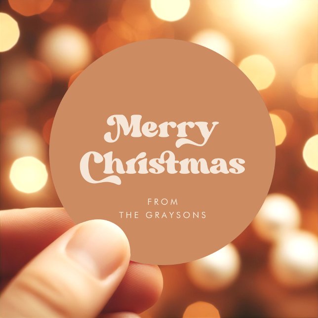 Stylish Retro Brown Sugar Merry Christmas Classic Round Sticker (Creator Uploaded)