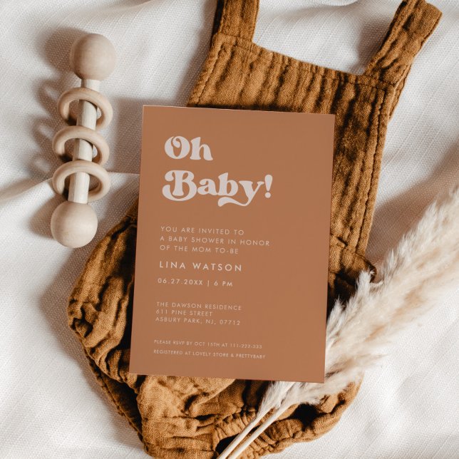 Stylish retro Brown sugar Oh Baby Invitation (Creator Uploaded)