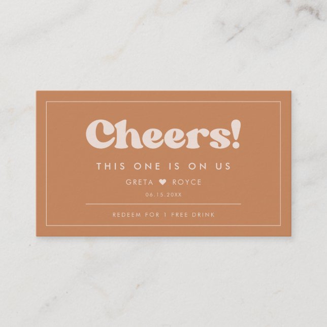 Stylish retro Brown sugar Wedding Drink ticket (Front)