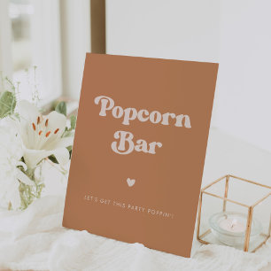 Stylish retro Brown sugar Wedding Popcorn bar Pedestal Sign