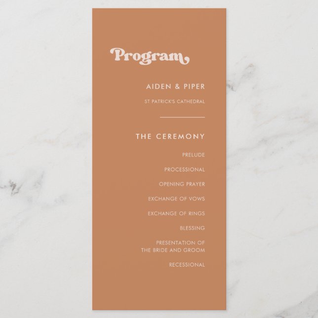 Stylish retro brown sugar wedding program programme (Front)