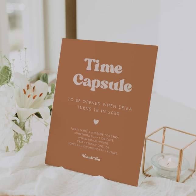 Stylish retro Brown Time capsule 1st Birthday sign (Creator Uploaded)
