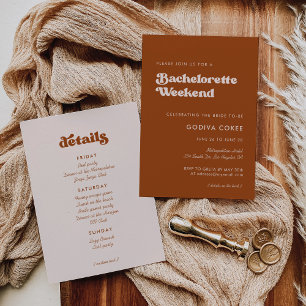 Stylish retro burnt orange Bachelorette Weekend Invitation