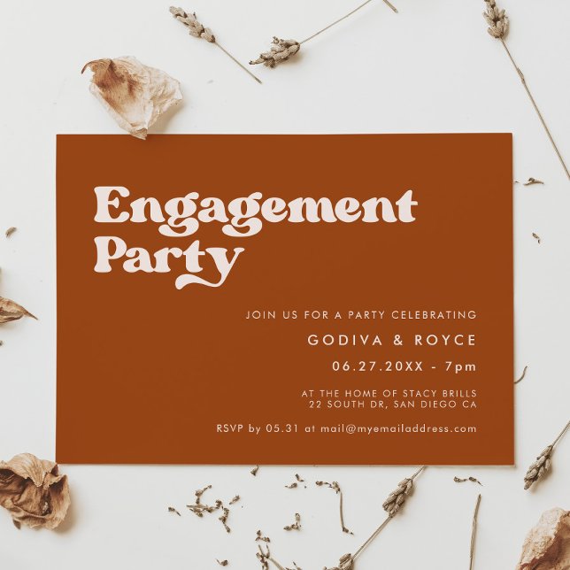 Stylish retro burnt orange Engagement party Invitation (Creator Uploaded)