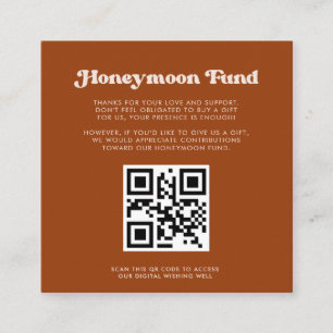 Stylish retro Burnt Orange Honeymoon fund QR code Enclosure Card