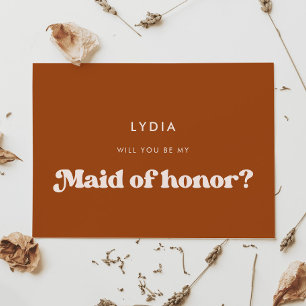 Stylish retro burnt orange Maid of honour card