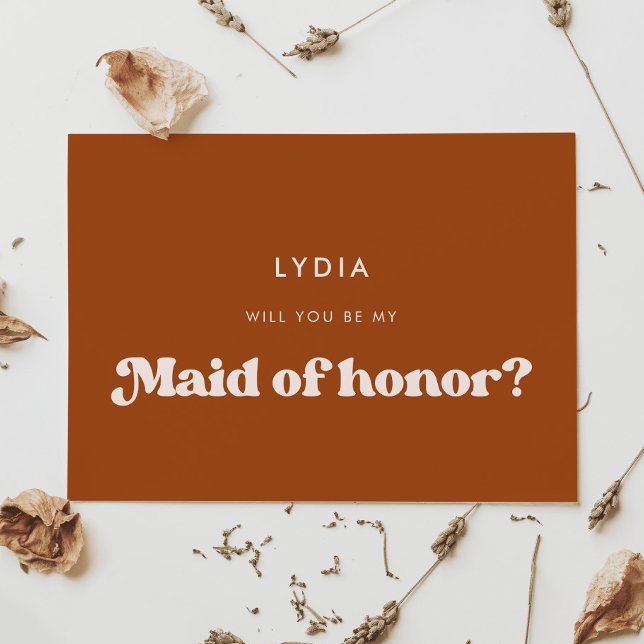 Stylish retro burnt orange Maid of honour card (Creator Uploaded)