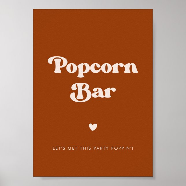 Stylish retro Burnt Orange Popcorn bar sign (Front)
